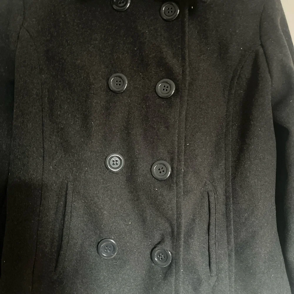 Dark Gray Wool Blend Double-Breasted Peacoat - Picture 3 of 8